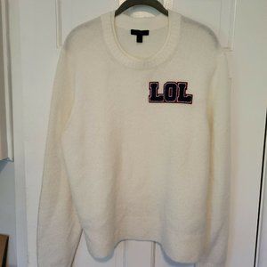 J Crew Size L Ivory LOL Collegiate Style Crew Neck Pullover Sweater Super Soft